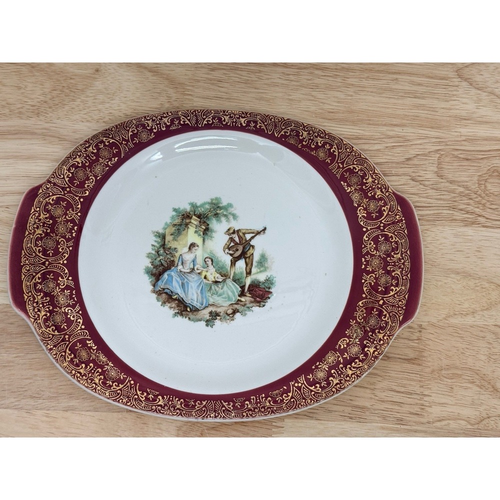 SEBRING POTTERY U.S.A. "SERENADE" BURGUNDY 22K GOLD SERVING TRAY 12"x 9" #68